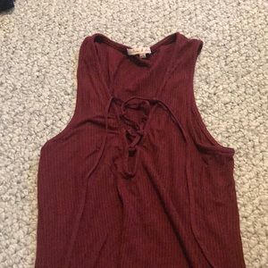 Red tie front rubbed tank top